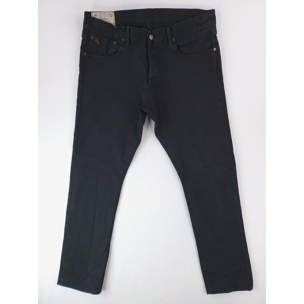 Polo Ralph Lauren Jeans Men 34x32 Black Varick Slim Straight Anderson Button Fly